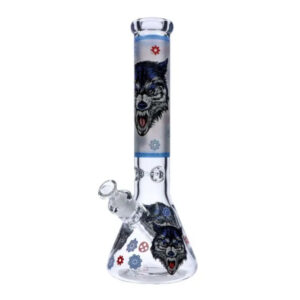 Glow in the Dark Beaker Ice Bong | Wolf | 13.8 Inch